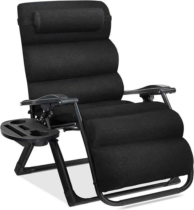 Best Choice Products Oversized Zero Gravity Chair, Folding Outdoor Patio Recliner, XL Anti Gravity Lounger w/Removable Cushion, Cup Holder, Side Tray, 350lb Capacity - Onyx Black BestChoiceProducts