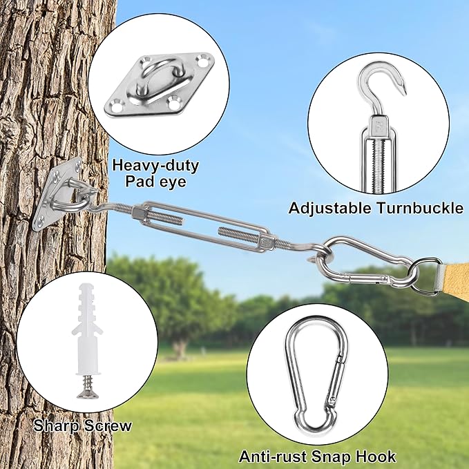 YOFIT 40 Pcs Shade Sail Hardware Kit, 5 Inch Outdoor Sun Sail Accessories, 304 Stainless Steel Turnbuckles & Brackets for Triangle/Rectangle Sails, Patio Canopy Installation Hardware Set Waterproof yofit