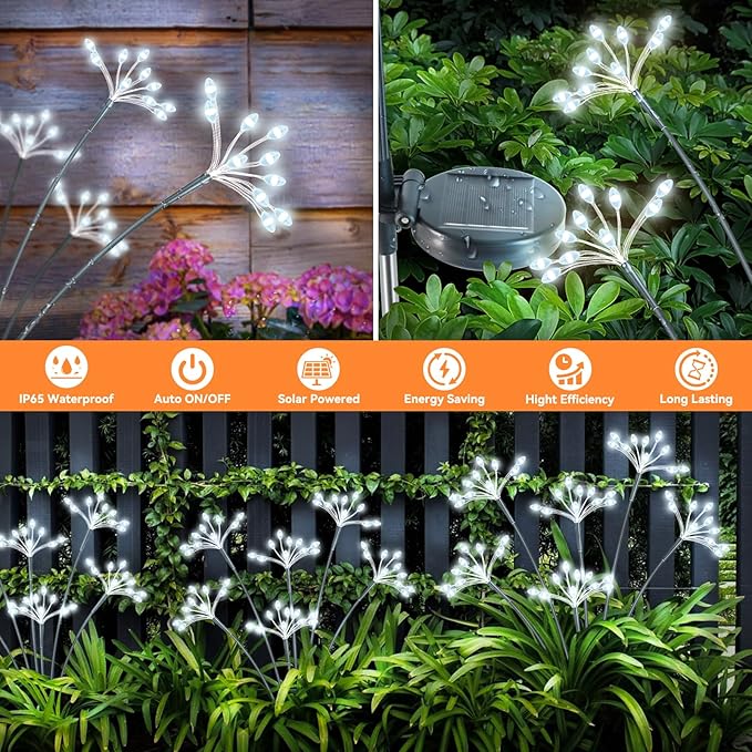 Solar Garden Lights 2 Pack Waterproof Solar Swaying Starburst Light Outdoor Lights for Yard Patio Walkway Pathway Party Wedding Christmas Decoration, White Yaafen
