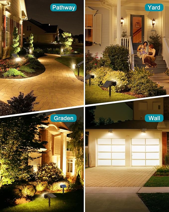 Solar Spot Lights Outdoor Waterproof IP65, 102 LEDs Solar Spotlights with Adjustable Light & Panel, [4 Modes/6 Pack] Landscape Flood Powered Lights for Outside Yard Garden Pathway(Warm White) KIPEINI
