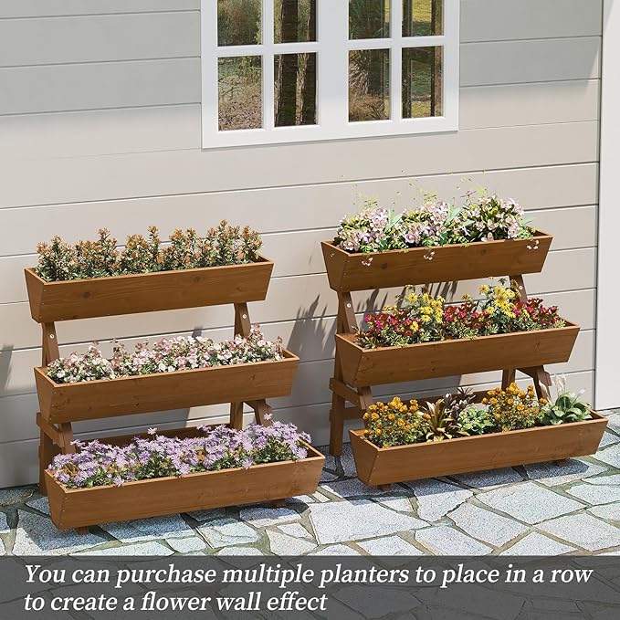 3-Tiers Wooden Raised Garden Bed,Wood Planter Box for Vegetable,Flower Rack,Flower Pot Stands,Indoor Outdoor Gardening Planting Beds (Brown, Large) Kitsanery