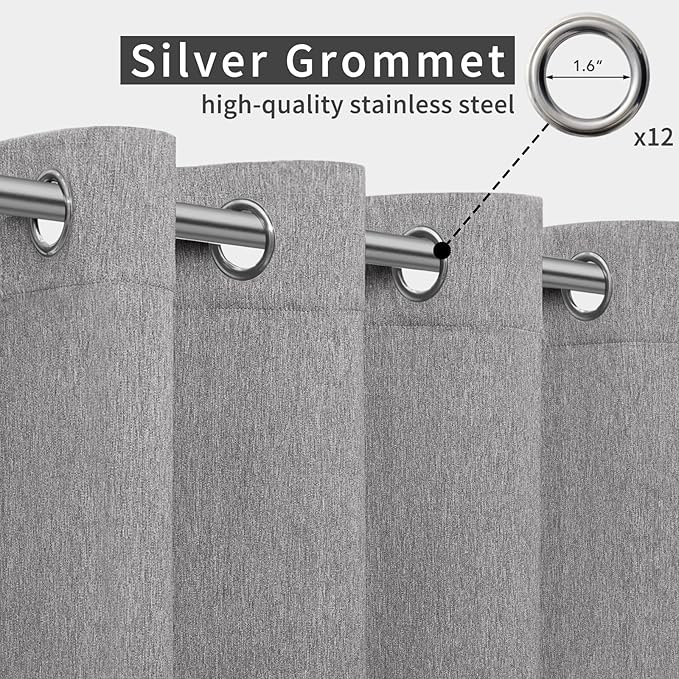 Easy-Going Linen Look Outdoor Curtains Waterproof Windproof Porch Curtains, Soft Thicken Outdoor Privacy Curtains for Patio, Gazebo, Grommet Top and Tab Bottom Drape, 1 Panel, 110x108 inch, Grey Easy-Going