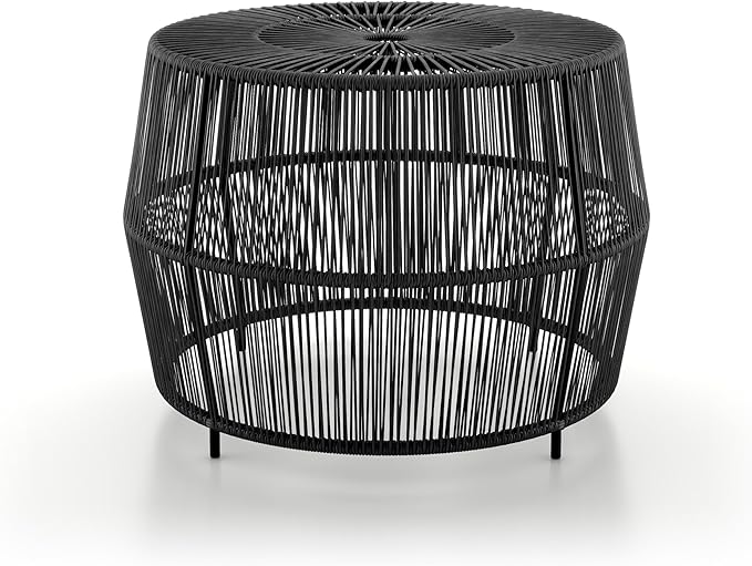 Furniture of America Ysar Boho Rattan Round Coffee Table Outdoor with Metal Frame, All-Weather and Rust Resistant, Handcrafted Coastal Furniture for Patio, Poolside, Garden, Yard, Black FurnitureofAmerica