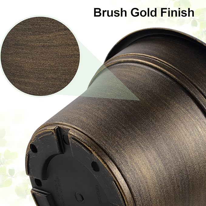 Plant Planters Pots Set of 6 Pack 6 Inch, Plastic Flower Pot For Indoor Plants With Drainage Holes & Trays, Resin Decorative Container Sets With Saucer For House Outdoor Garden Planters Dark Gold Fodetyff