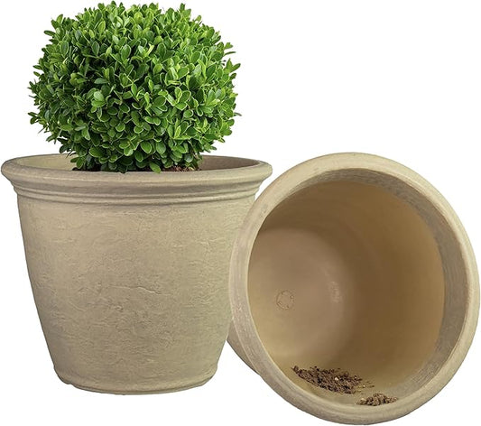 Sunnydaze 20-Inch Anjelica Large Plastic Pot for Plants - Outdoor Double-Walled Large Plastic Planter with Drillable Drainage Holes - Beige - 2pk SunnydazeDecor