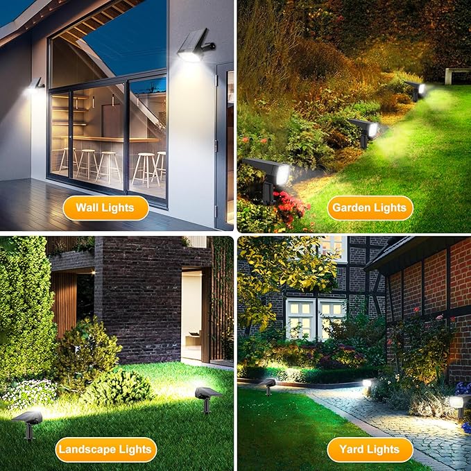 Fabrito 72 LEDs Solar Spot Lights Outdoor Waterproof, 3 Modes Landscape Spotlights, Dusk to Dawn Solar Powered Flood Wall Lights for Outside, Solar Garden Lights for Yard Porch 2 Pack (Warm White) Fabrito