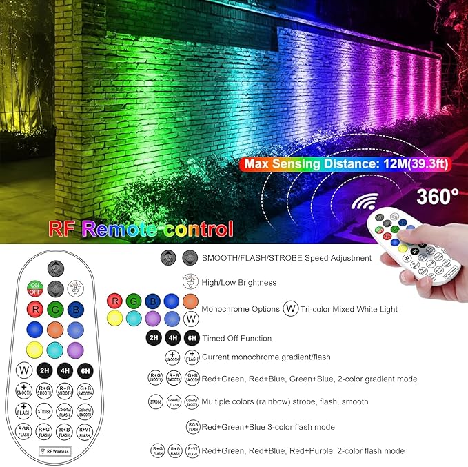 CLY 4-in-1 Solar Spot Lights Outdoor Color Changing, Solar Landscape Spotlights RGB Lighting IP66 Waterproof 45.93ft Cable Auto ON/Off Adjustable Garden Spotlight for Yard, Garden, Pool, Lawn, Statue CLY