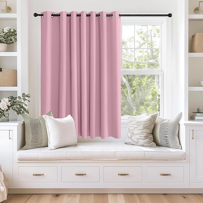 NICETOWN Blackout Curtains 63 inches Long for Living Room Bedroom, Grommet Thermal Insulated Room Divider Drape Window Treatment for Sliding Patio Door, W100 x L63, 1 Panel, Rouge Pink NICETOWN