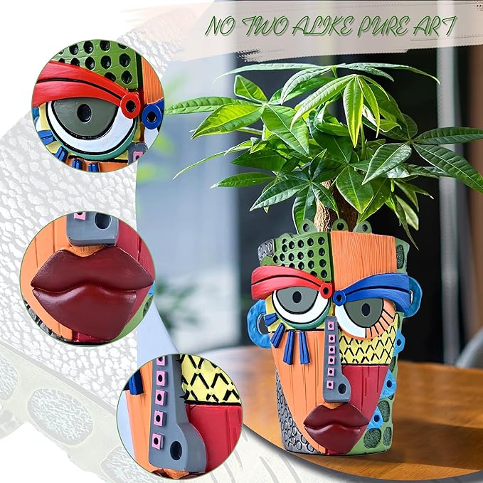 Abstract Face Planter Pots for Plants,Hand-Painted Colorful Flower Pots with Drainage, Indoor Outdoor Garden Decor Gift(Modern,Small) Midogaigai