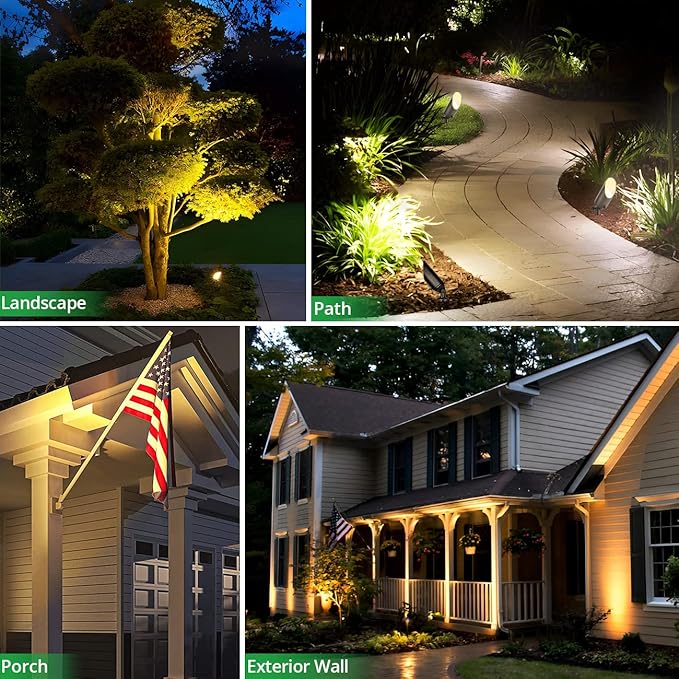 wowlite Landscape Spotlights Outdoor, 12V Low Voltage Landscape Lighting Fixture with 5W MR16 LED Bulb, 2700K Warm White Waterproof Black Aluminum Directional Uplight for Garden Courtyard Pathway wowlite