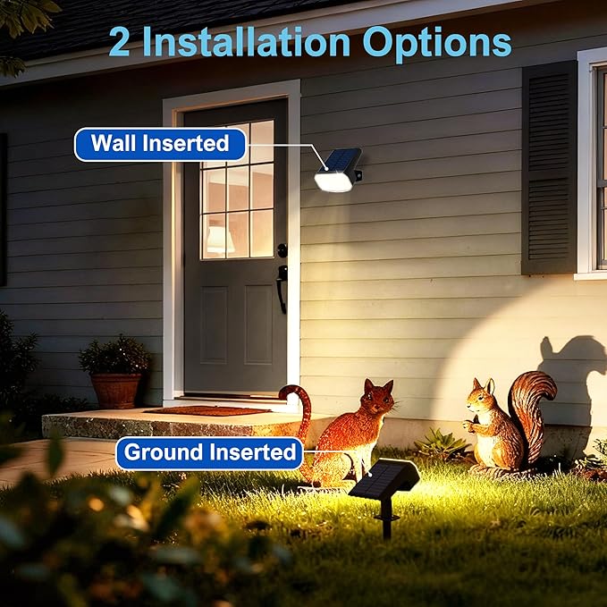 Solar Lights Outdoor Waterproof IP65, Super Bright LED with Lens, 3000K 2 Lighting Modes, Solar Powered Yard Garden Solar Spot Lights for Outside Landscape Auto On/Off -4 Pack JEJOT