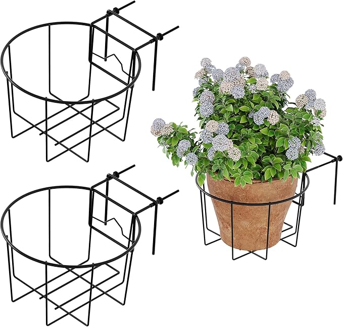 TQVAI 10 Inch Railing Planter - Fit for 3 to 5.5 Inches Railing - Adjustable Hanging Planters Outdoor Balcony Deck Flower Pot Holder Metal Baskets for Garden Orchid, Patio Ledge, 3 Pack, Black TQVAI