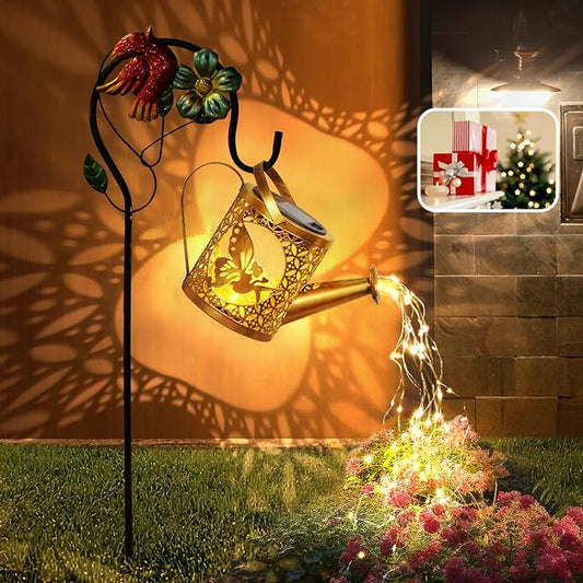 Solar Lights Outdoor Garden Decor Solar Watering Can with Crackle Glass Lights Waterproof Metal Hanging Fairy Lantern for Patio Lawn Yard Outside Decorations- Unique Gift Ideas for Gardening QOCNAM