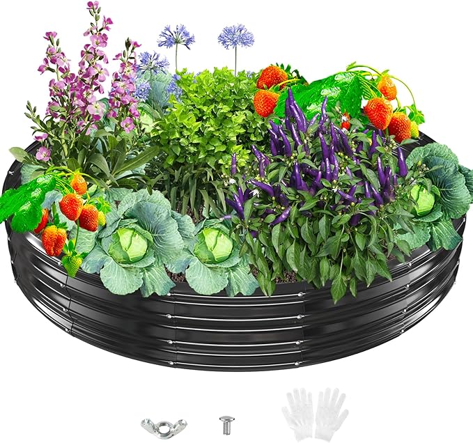 Durable Round Galvanized Steel Raised Garden Bed for Planting,Round Galvanized Steel Fire Ring/Fir Pit for Outdoor- 6×6×1FT,0.8MM Thick (Black, 72 ins Diameter x 12 ins high) zbzbml