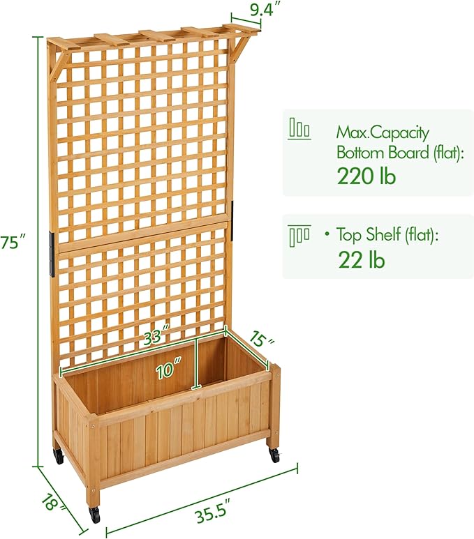 Yaheetech 72" H Garden Planter with Trellis for Vine Climbing Horticultural Plants, Yard Box Outdoor w/Drainage Holes, Garden Planter Bed for Flowers Herbs, Light Brown Yaheetech