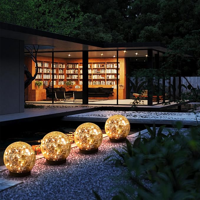 Solar Globe Lights Outdoor Waterproof-Solar Balls-Solar Garden Lights-Orbs for Outside 2 Pack Cracked Glass Ball for Lawn Patio Yard Backyard Decorations MLKNK