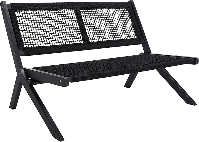 SAFAVIEH Outdoor Collection Kobina Black Acacia Wood/Black Rope Foldable Bench SAFAVIEH