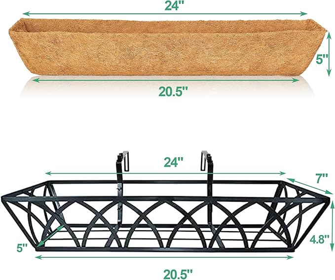 24in 4pcs Planter Box with Coco Liner, Rust-Resistant Metal Frame, Drainage Hole, Indoor/Outdoor Use, Black Finish LAWYAMAI