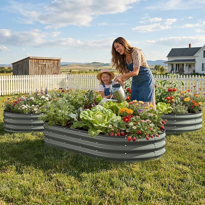 Galvanized Raised Garden Bed 6x3x1 FT, Oval Metal Raised Garden Bed Outdoor Planter Box with Open Bottom, Rust-Resistant Steel Garden Bed for Vegetables Herbs Flowers, Easy Assembly Pattiumo