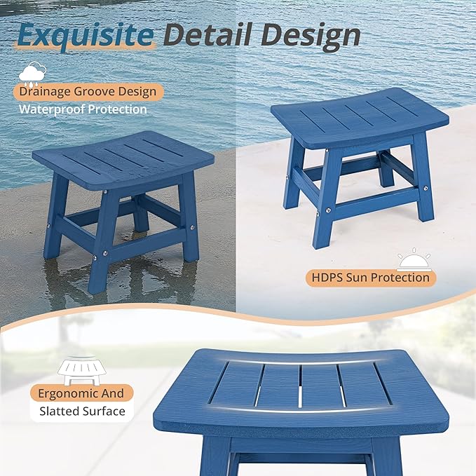 LUE BONA Outdoor Adirondack Ottomans, Footrest Footstool Set of 2, Outdoor Foot Rest for Patio, HDPS All Weather Waterproof Footrest Footstool for Adirondack Chair, Navy Blue LUEBONA