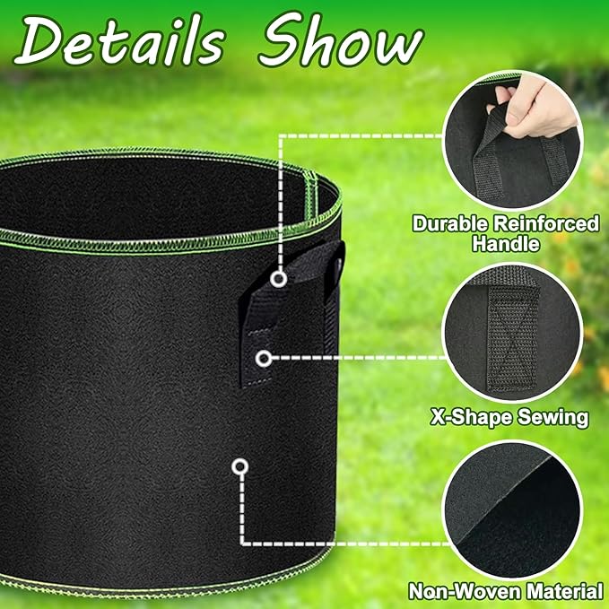 5 Gallon Fabric Grow Bags 6-Pack, Thickened Aeration Planter Bags with Handles Plant Tags Seedling Bags for Outdoor Indoor Vegetable Garden, Black Createagardenyoulove