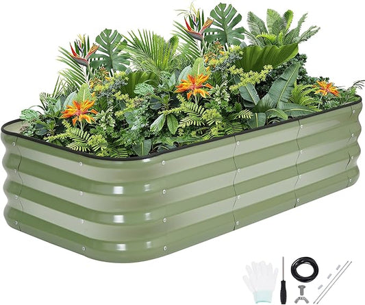 G GOOD GAIN 3-in-1 Adjustable Raised Garden Bed Kit | Galvanized Planter Boxes for Vegetables, Flowers | 12" Tall, Multiple Sizes (4x2x1ft, 3x3x1ft, 5x1x1ft) | Outdoor Metal Raised Bed, Green GGOODGAIN