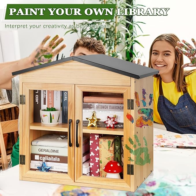 Outdoor Library Outdoor Book Box Storage Small Wooden Cabinet Little Literature Box for Neighborhoods Community and Schools Sharing Books, Flyers, Newspapers, Food and Art (D) Exttlliy
