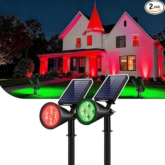 InnoGear Solar Lights Outdoor Waterproof Christmas Halloween Solar Garden Light for Outside Yard Landscape Lighting Pathway Spot Lights Spotlight Wall Light Auto On/Off, 2 Pack (Red and Green Light) InnoGear