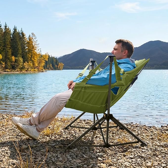 TIMBER RIDGE Hammock Camping Chair with Adjustable Backrest, Heavy Duty Folding Hammock Chair Supports 300lbs, Portable Hammock Chair for Camping, Travelling and Patio, Green TIMBERRIDGE