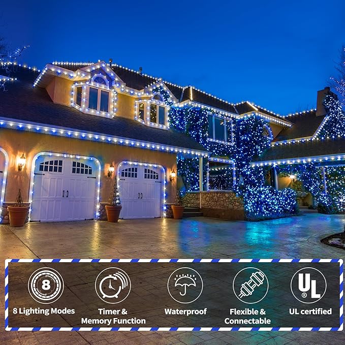 100ft LED Rope Lights Outdoor, 720 LED Connectable and Flexible Tube Lights with 8 Modes, Waterproof LED Rope Lighting for Garden Patio Bedroom Party Pool Indoor Outdoor Christmas Decor (White & Blue) Jnaurb
