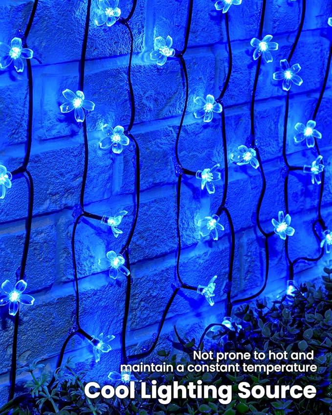 Brightown 60 LED Solar Flower String Lights for Outside Waterproof Fairy Lights for Garden Yard Fence Patio Christmas Tree Wedding Party Decor, Blue Brightown