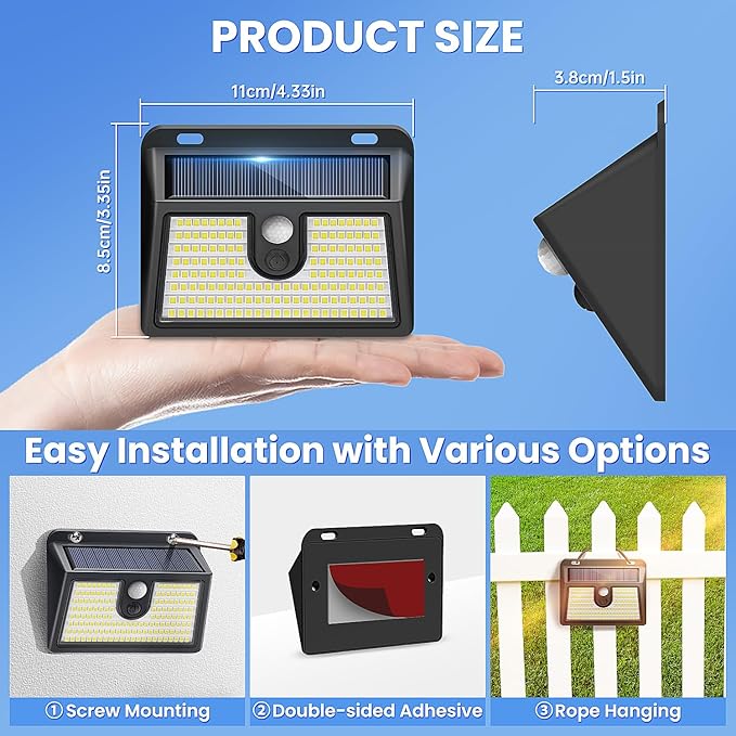 [10 Packs] Solar Motion Sensor Outdoor Lights, Super Bright Solar Lights Outdoor Waterproof, 3 Lighting Modes Security Wall Light for Outside Walking Dog Fence Backyard Deck Garden Door Step Garage Claoner