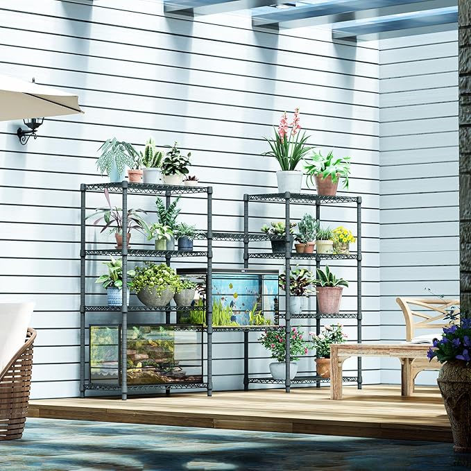 IZEUK 4-Tier Outdoor Metal Storage Shelving Unit, Heavy Duty Wire Rack Organizer with Rust-Resistant and Corrosion-Proof Coating (Grey, 17.7" D x 35.43" W x 59" H) IZEUK