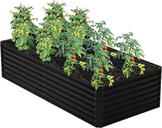 8x4x2FT Galvanized Raised Garden Bed,Planter Raised Beds-Metal Garden Box,Large Plant for Outdoor Planting, Vegetables Bed，Flower,herb-Black Home