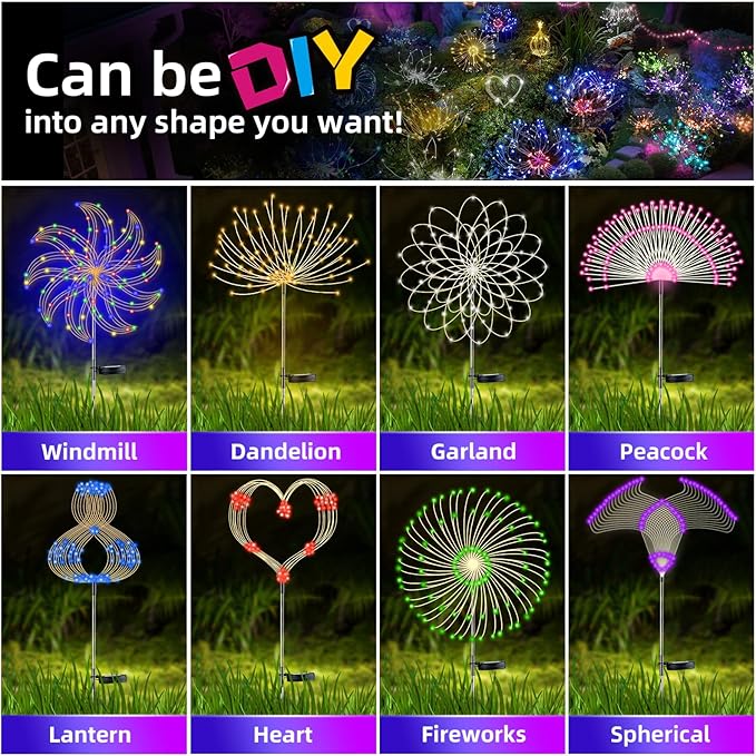 YOTOZU 2 PCS Solar Firework Light, Outdoor Solar Garden Decorative Lights 120 LED Powered 40 Copper Wires String DIY Landscape Light for Walkway Pathway Backyard Christmas Decoration Parties (Blue) YOTOZU