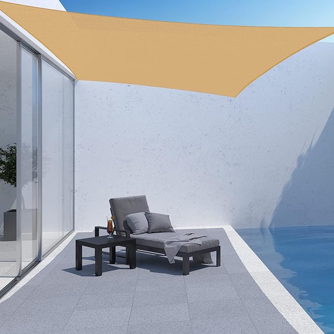 AsterOutdoor Sun Shade Sail Rectangle 12' x 16' UV Block Canopy for Patio Backyard Lawn Garden Outdoor Activities, Sand AsterOutdoor
