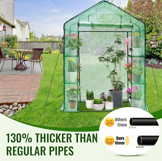 Greengro Greenhouse, 28 x 57 x 76'' Greenhouses for Outdoors, Small Plant Green House with Screen Windows, 3 Tiers 4 Shelves, Durable PE Cover, Plastic Portable Walk in Greenhouses for Outside Indoor Greengro