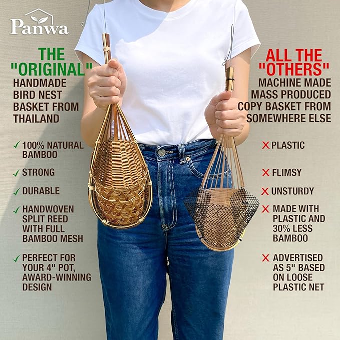 Handmade 100% Thai Bamboo Hanging Orchid Basket – 4 Inch Set of 6 Panwa