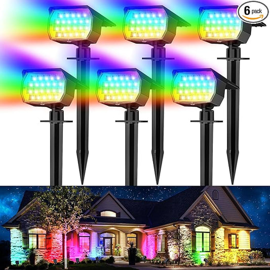 Solar Spot Lights Outdoor Color Changing, [7 Mode/6 Pack] Christmas Landscape Spotlights, Solar Lights Outdoor Waterproof, Solar Led Powered Flood Light for Outside Pathway Yard Garden Walkway WENATY