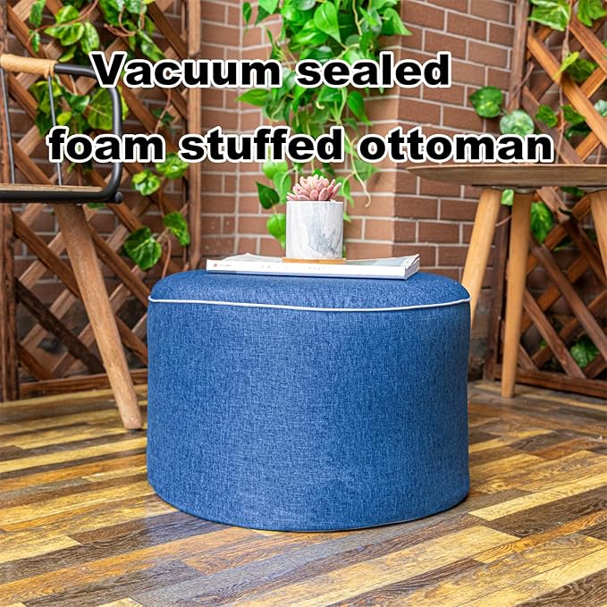 Outdoor Ottoman Outdoor Ottomans for Patio 19x12 Inches Modern Lightweight Foam Stuffed Pouf Outdoor Footstool Footrest Foot Stool Waterproof (Blue) AbunHeri