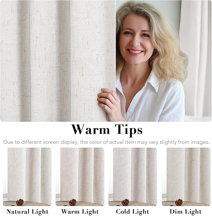 H.VERSAILTEX 100% Blackout Curtains Ivory, Linen Blackout Curtains 96 inch Curtains 2 Panel Set, Elegant Curtain for Bedroom Grommet Drapes Window Curtains Living Room Drapes HVERSAILTEX
