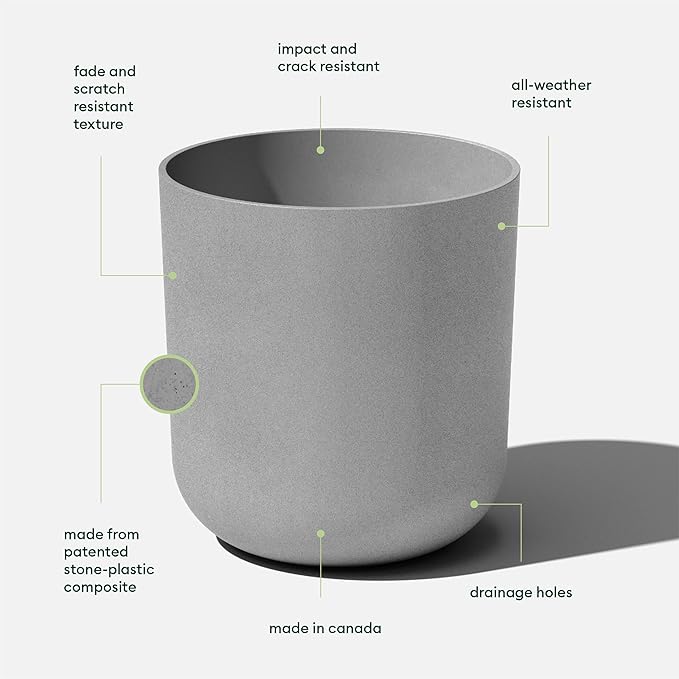 Veradek Mason Series Lima Planter - Round Planter for Indoor or Outdoor Porch/Garden | Made from Plastic-Stone Composite with Drainage Holes | Modern Décor for Succulents, Flowers, Small Plants VeradekOutdoor