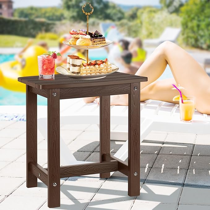 Y&M Outdoor Side Table, HIPS Adirondack Small Single Table, Waterproof Square Outside Table, Balcony Modern End Tables for Patio, Pool, Beach, Porch, Deck, Indoor or Outdoor Use, Coffee YM