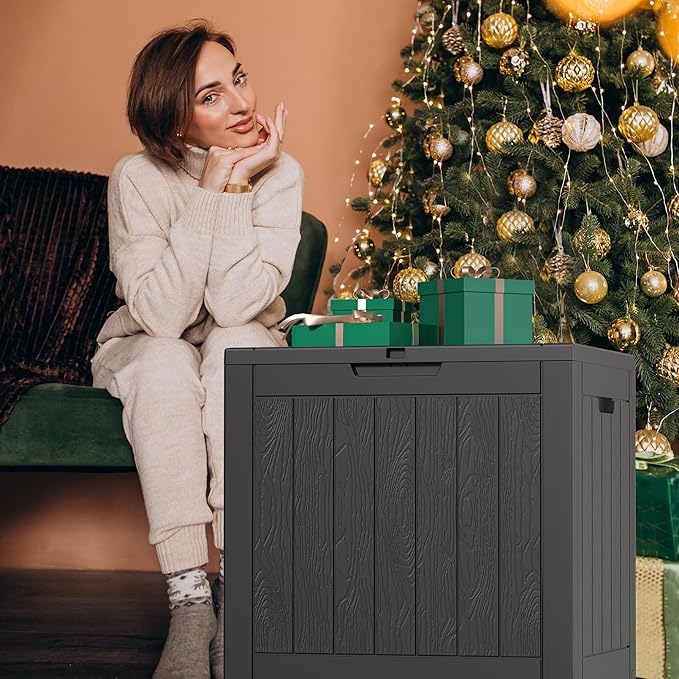 ROJIK 31 Gallon Outdoor Storage Box,Deck Box - Waterproof Patio Furniture, Garden Tools, Cushions, Pool Accessories Storage Bench with Lockable Lid and Side Handles (Black) ROJIK