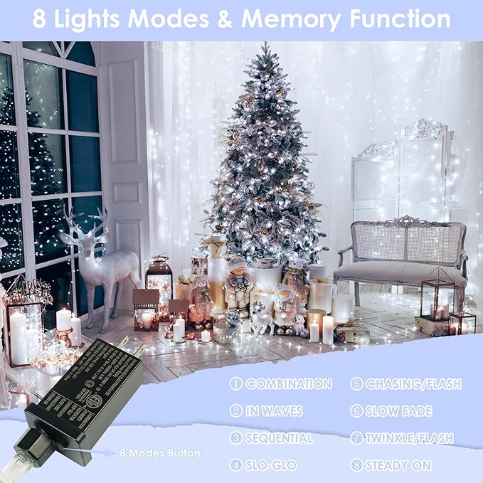66Ft 200LED Fairy Lights Plug in with Remote, Waterproof String Lights Outdoor & Indoor 8 Modes with Timer, LED Twinkle Lights for Girl's Room Garden Patio Halloween Christmas Decorations (Cool White) BHCLIGHT