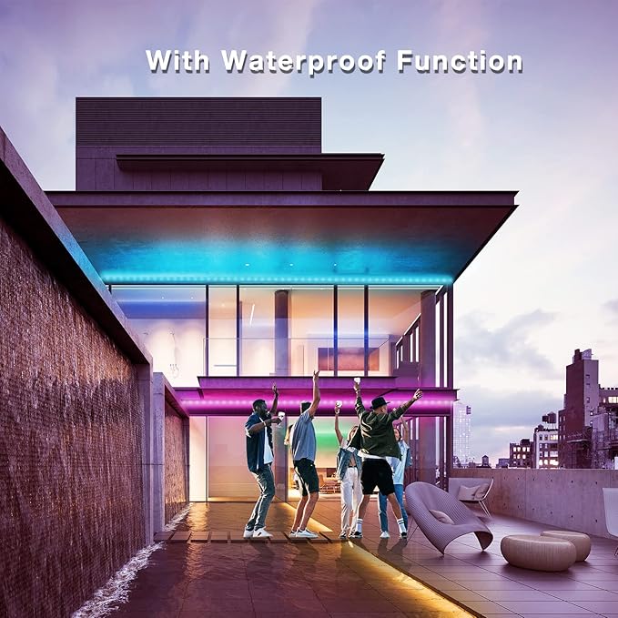 DAYBETTER Led Strip Lights Waterproof, Smart Outdoor Lights, Led Light Strips with Remote, App Control, 5050 RGB Color Changing Led Lights for Bedroom, Roof Eaves, Room Decor 50 ft(3 Rolls of 16.4ft) DAYBETTER
