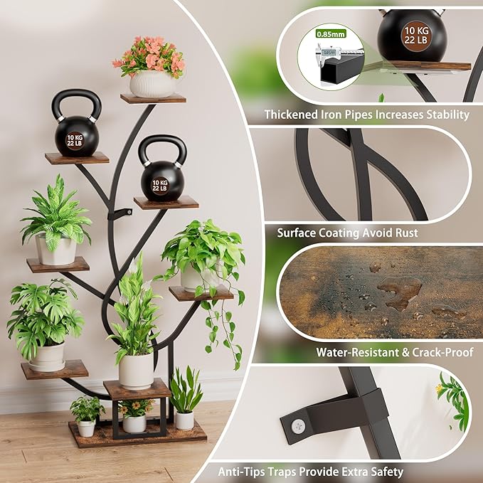 Plant Stand Indoor with Grow Lights - 8 Tiered Corner Plant Shelf Indoor, 50" Tall Lighted Plant Stand for Indoor Multiple Plants, Flower Stands Display Rack Holder for House, Patio, Black EVAWOO