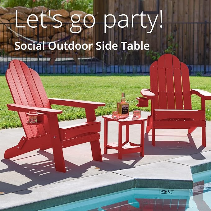 LUE BONA Adirondack Outdoor Side Table, 2-Tier Bright Red HDPS Patio End Table Weather Resistant, Morden Side Table for Patio, Pool, Porch LUEBONA