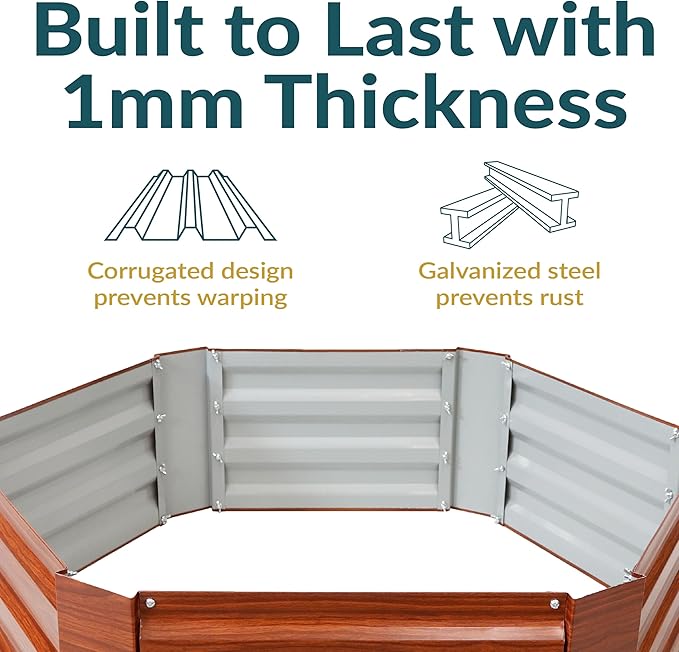 Sunnydaze 11.75" H Raised Metal Garden Bed - Galvanized Raised Garden Bed Outdoor for Vegetables and Flowers - Woodgrain - Hexagon SunnydazeDecor