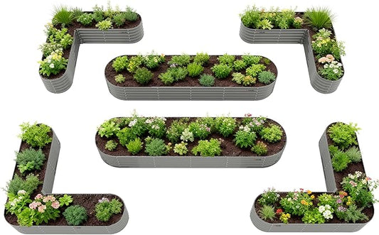 A ANLEOLIFE Set of 6, 18 Inch Tall Quartz Grey Raised Garden Beds Kit, Heart-Shaped & Long Oval Planters for Creative Garden Layouts. AAnleolife